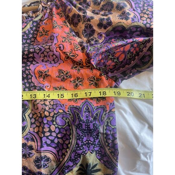 Xirena Floral Top XS Purple Red Print Puff Sleeves 100% Cotton Split Neck - Picture 4 of 6